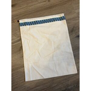 Tory Burch Ivory/Blue Drawstring Dustbag Logo Accent Geometric Trim